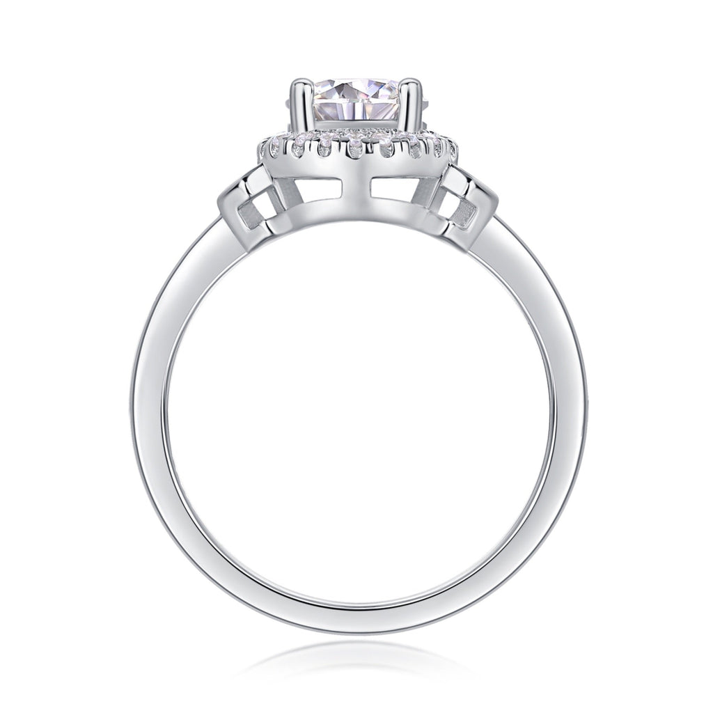 Faro Moissanite Halo Ring in Sterling Silver
