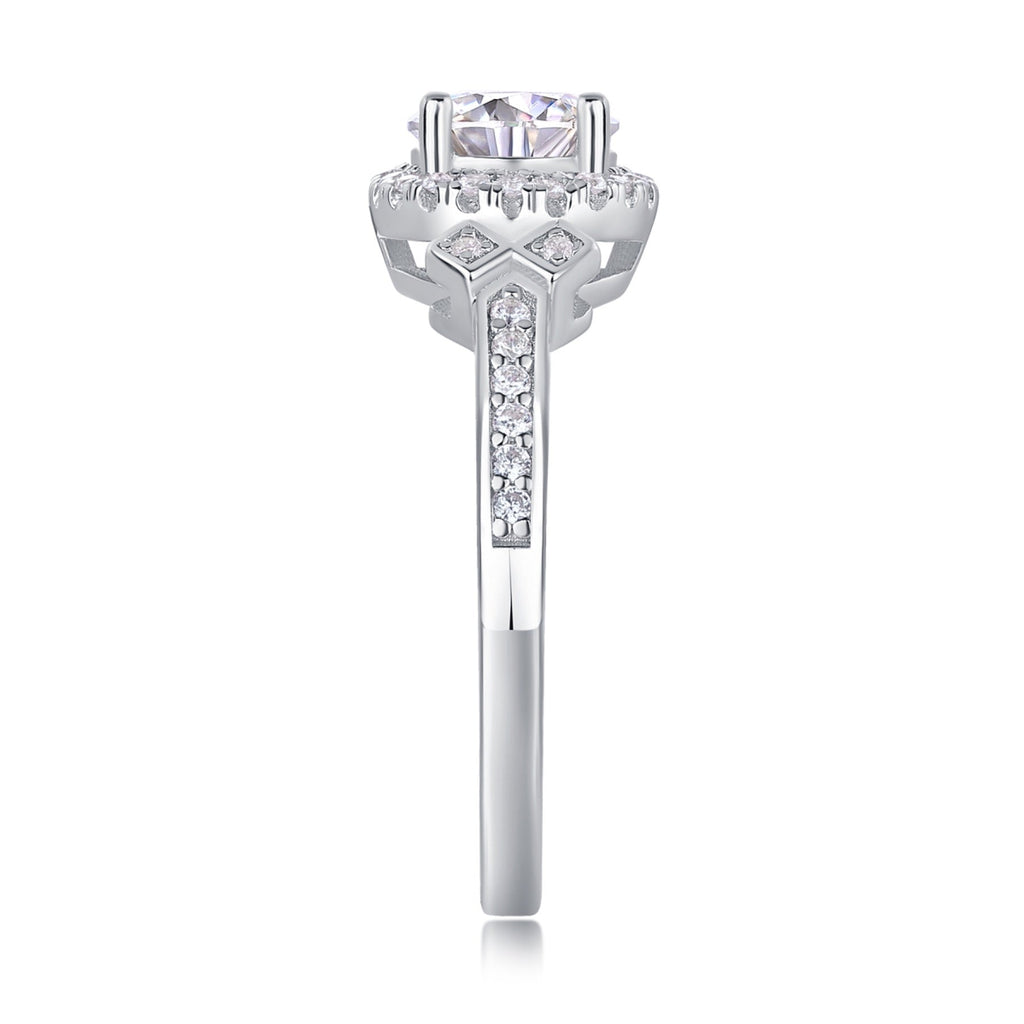 Faro Moissanite Halo Ring in Sterling Silver