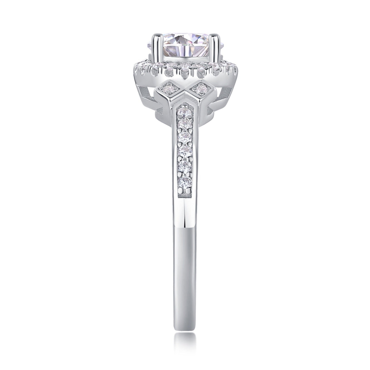 Faro Moissanite Halo Ring in Sterling Silver