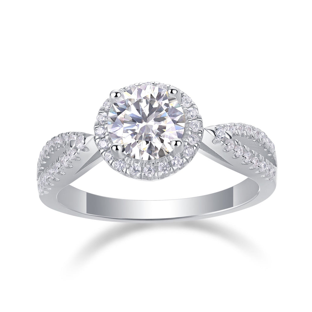 Betrothed Moissanite Halo Ring in Sterling Silver
