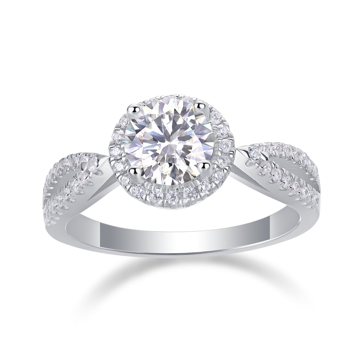 Betrothed Moissanite Halo Ring in Sterling Silver