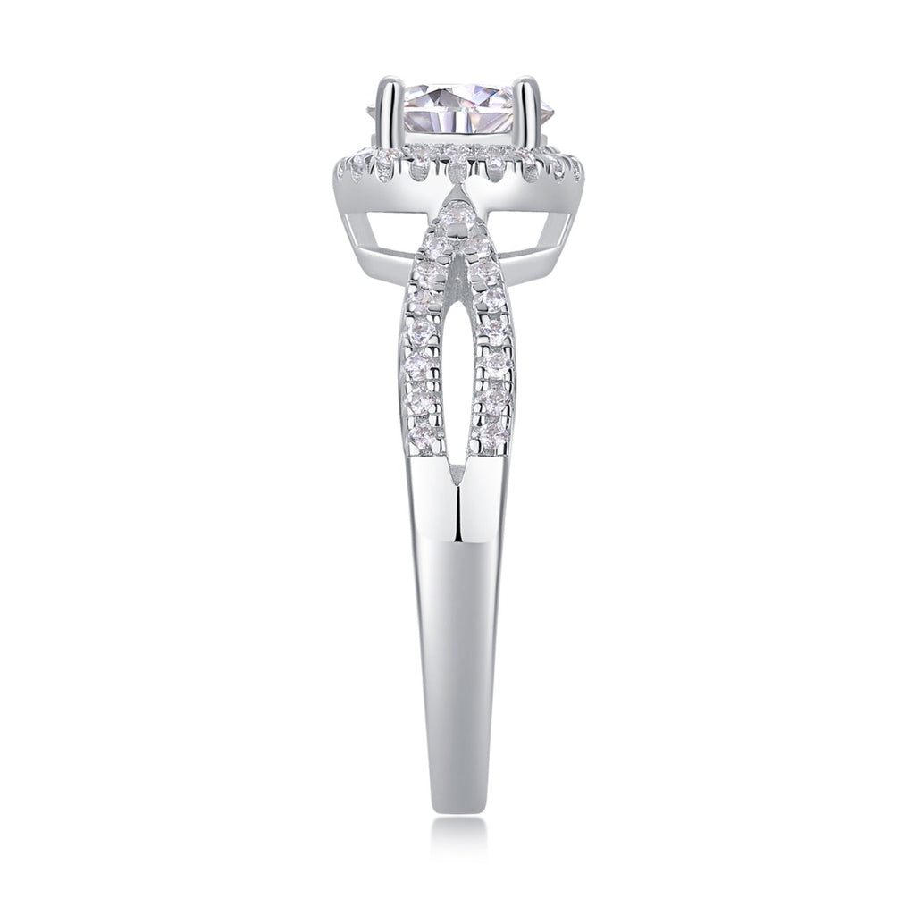 Betrothed Moissanite Halo Ring in Sterling Silver