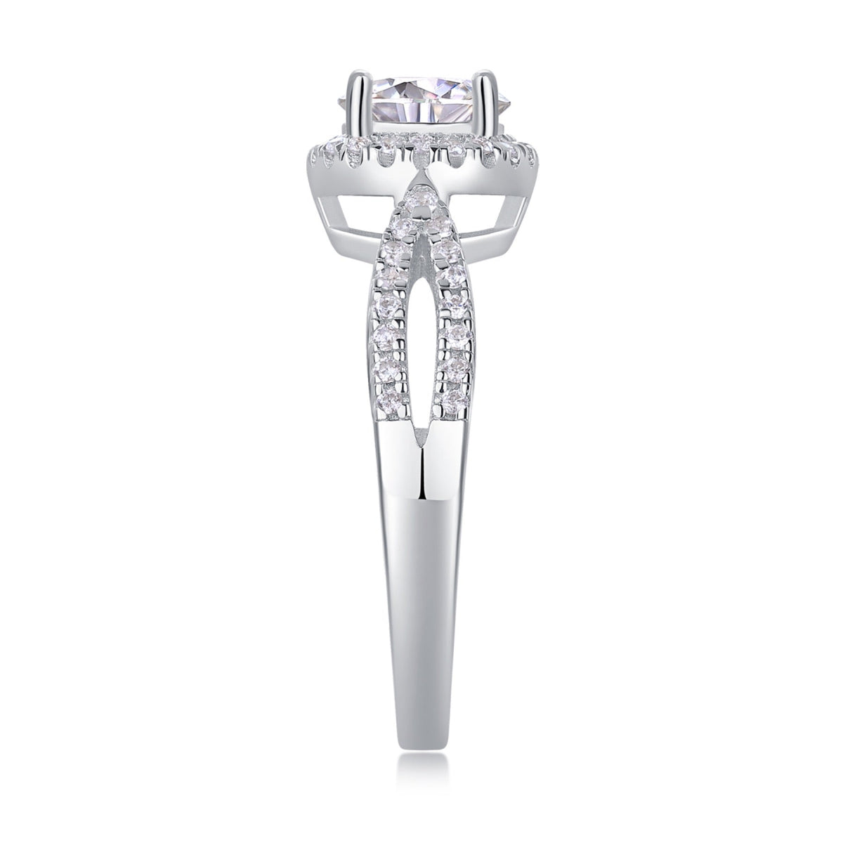 Betrothed Moissanite Halo Ring in Sterling Silver