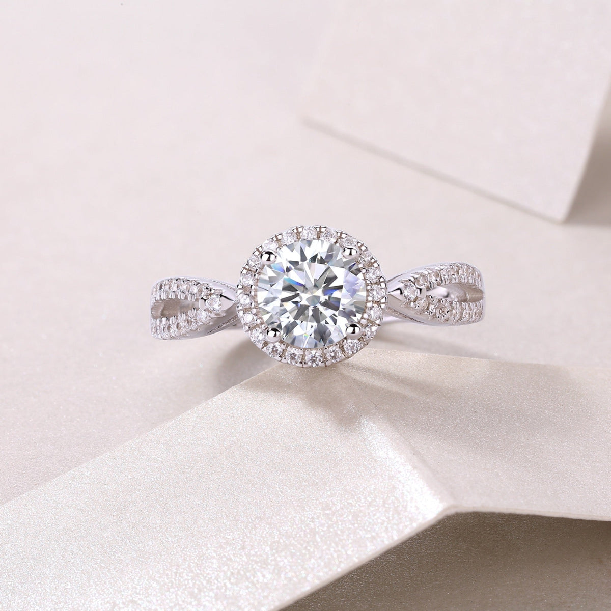 Betrothed Moissanite Halo Ring in Sterling Silver