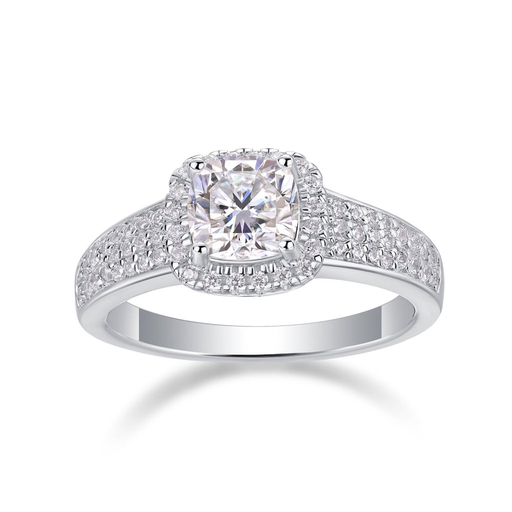 Louvre Cushion-Cut Moissanite Halo Ring in Sterling Silver