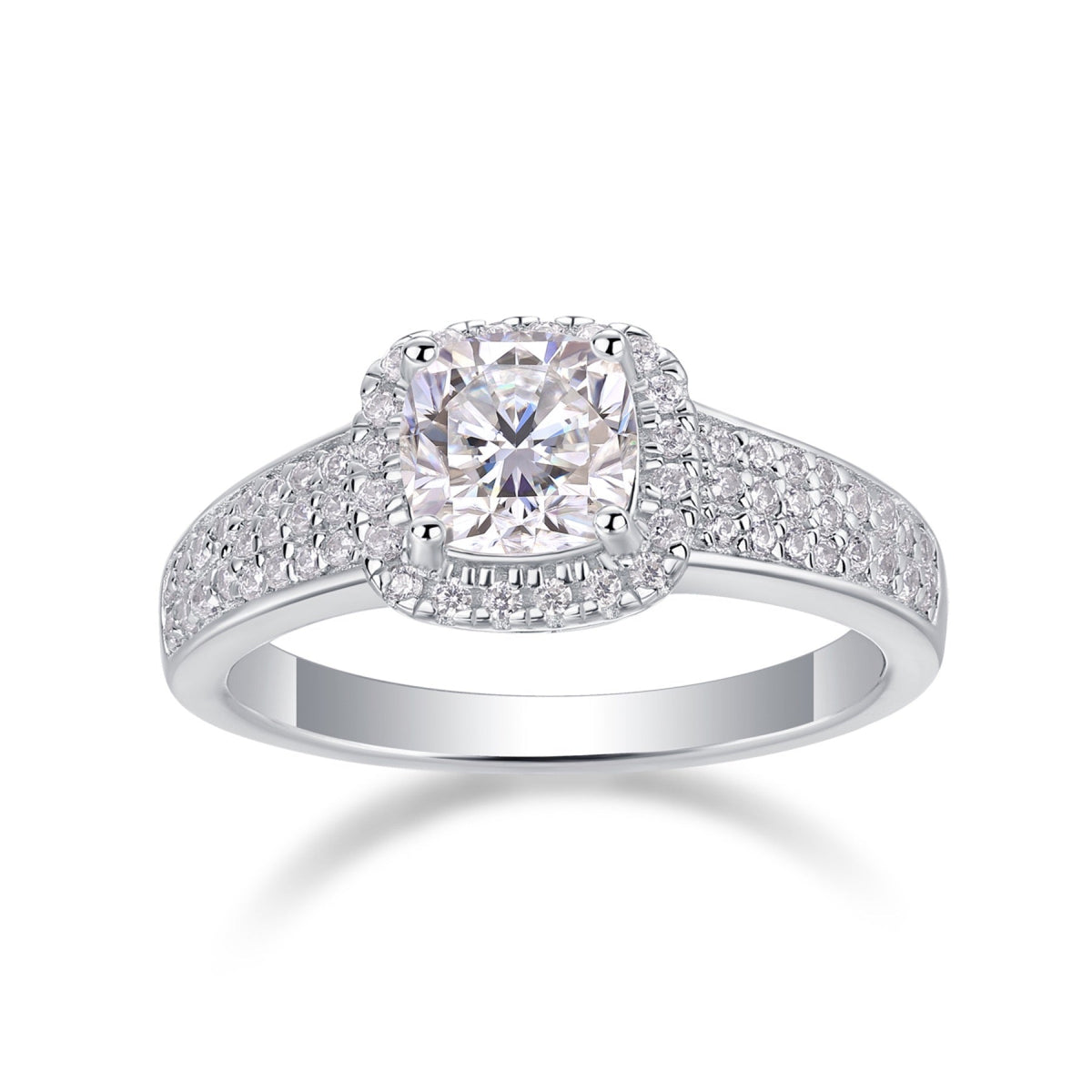 Louvre Cushion-Cut Moissanite Halo Ring in Sterling Silver