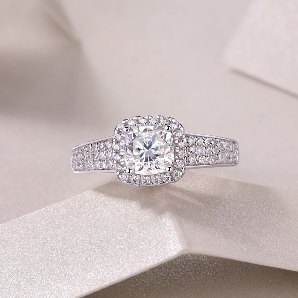 Louvre Cushion-Cut Moissanite Halo Ring in Sterling Silver