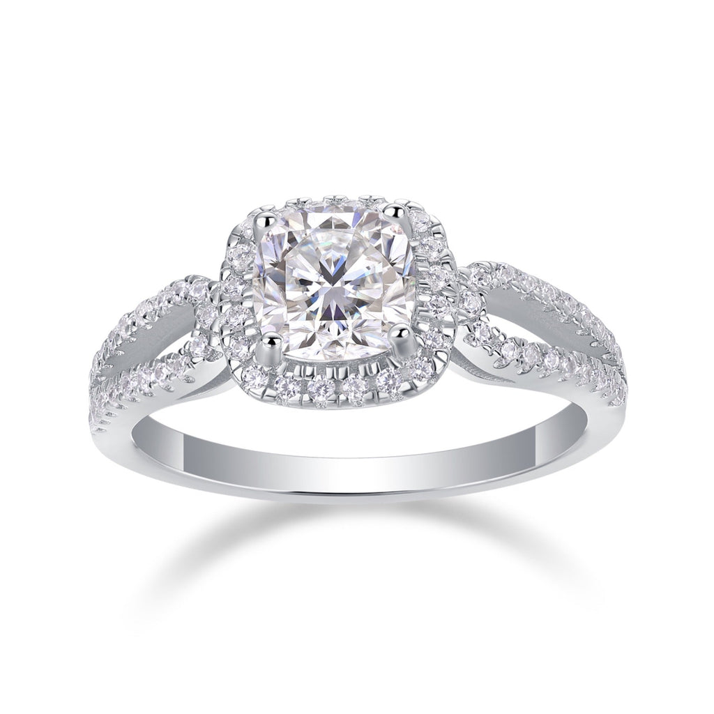 Missive Cushion-Cut Moissanite Halo Ring in Sterling Silver