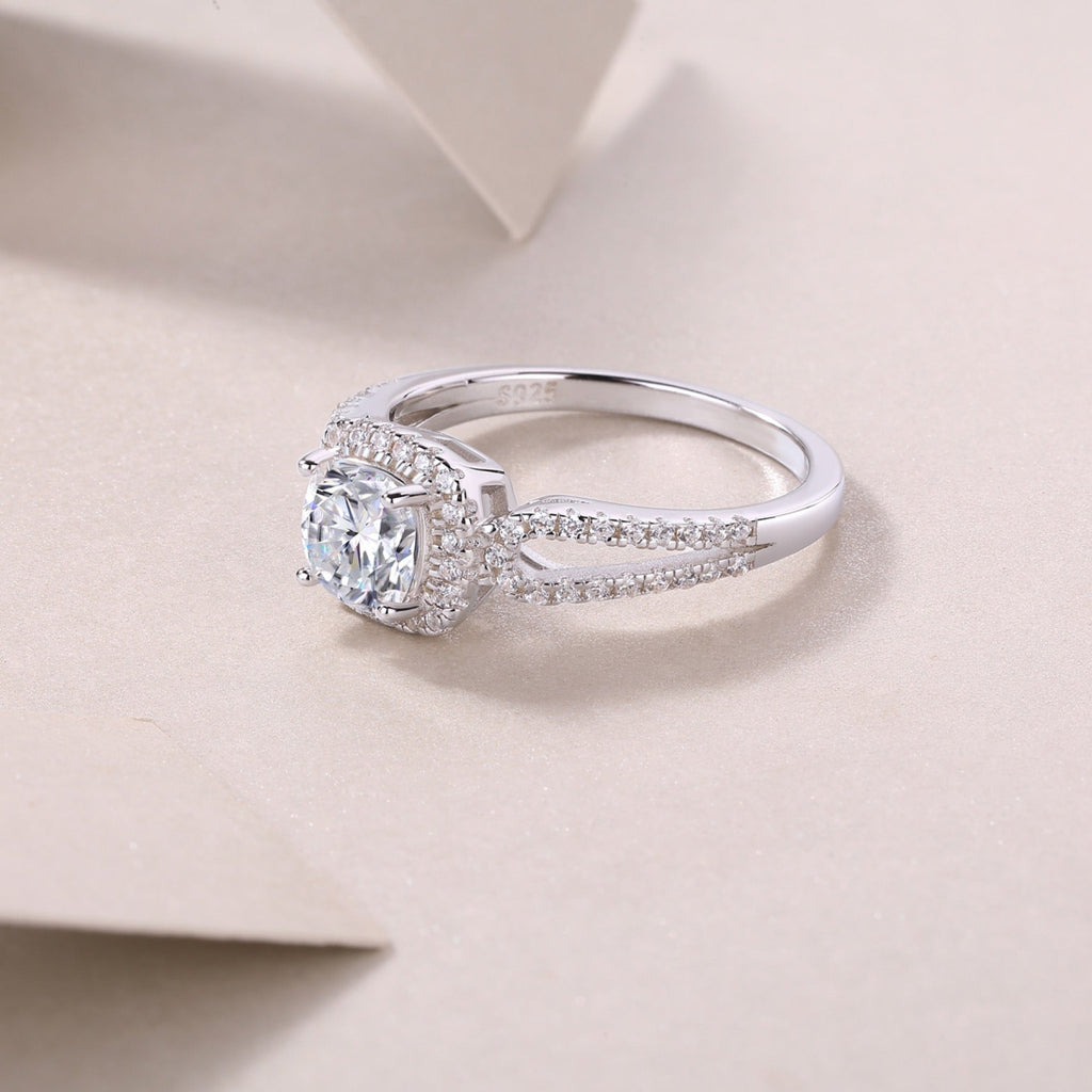 Missive Cushion-Cut Moissanite Halo Ring in Sterling Silver