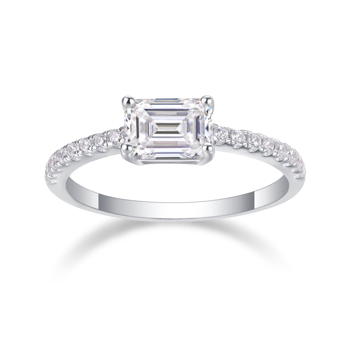 Metropolis Emerald-Cut Moissanite Solitaire Ring in Sterling Silver