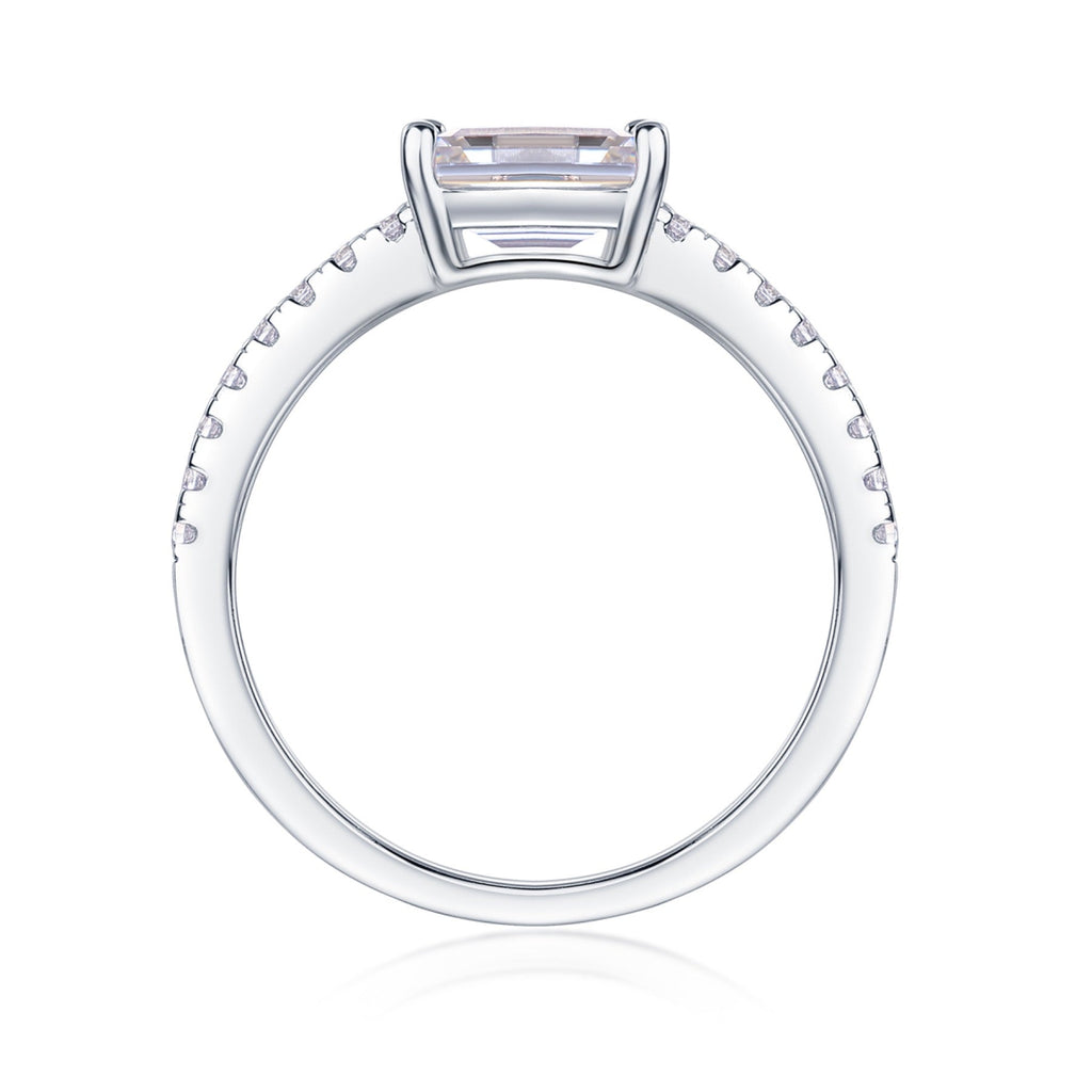 Metropolis Emerald-Cut Moissanite Solitaire Ring in Sterling Silver