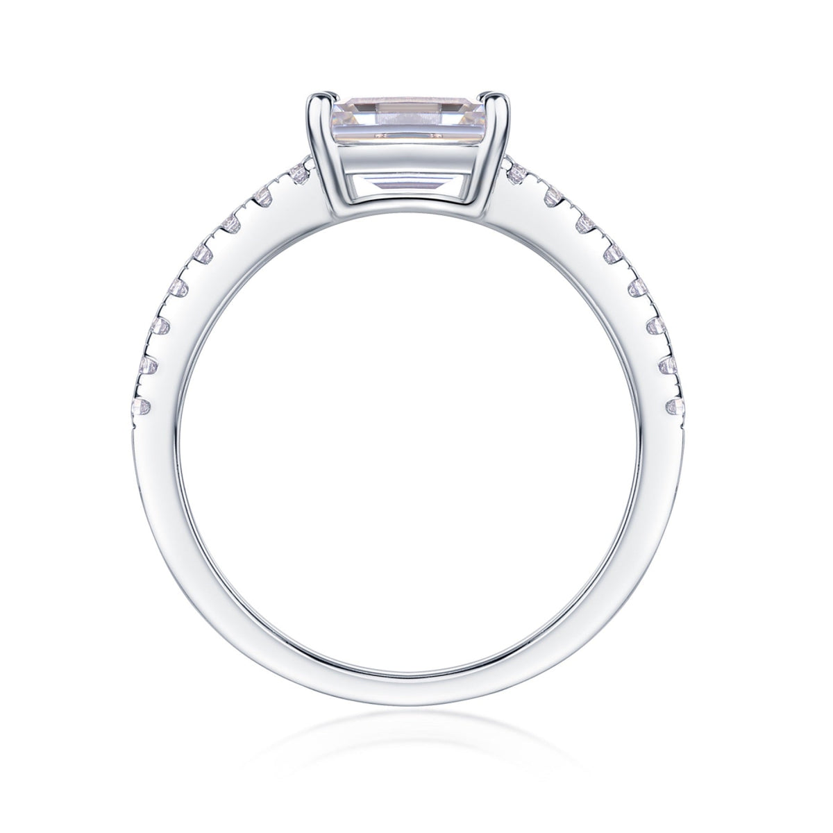 Metropolis Emerald-Cut Moissanite Solitaire Ring in Sterling Silver