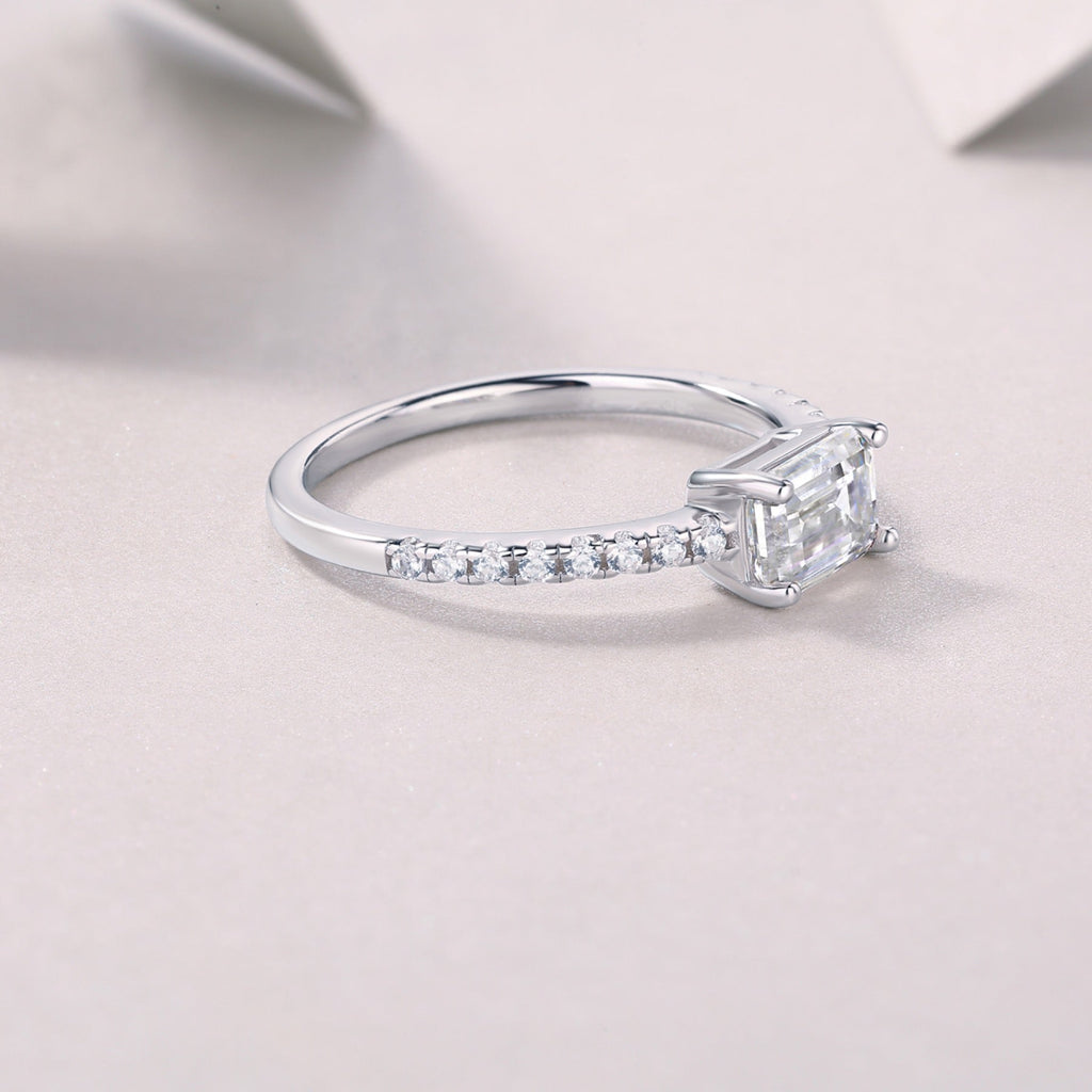 Metropolis Emerald-Cut Moissanite Solitaire Ring in Sterling Silver