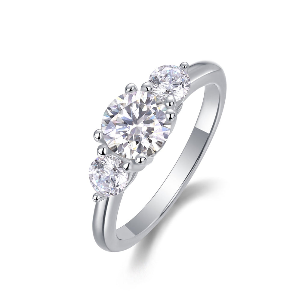 Prelude Moissanite Three-Stone Ring in Sterling Silver