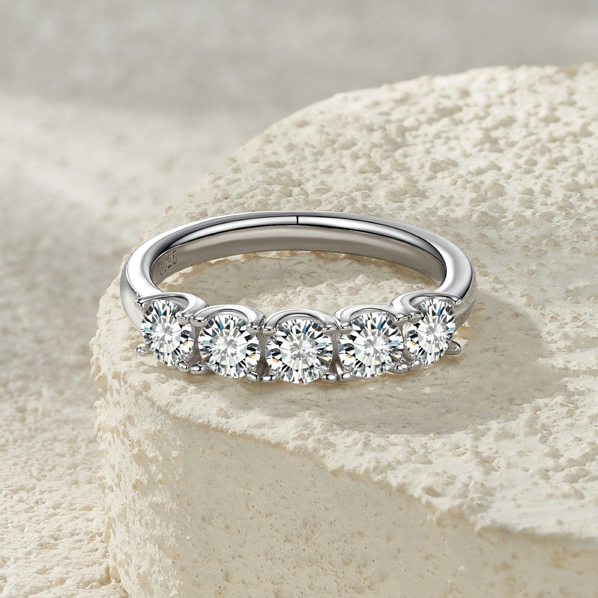 Quintet Moissanite Five-Stone Ring in Sterling Silver