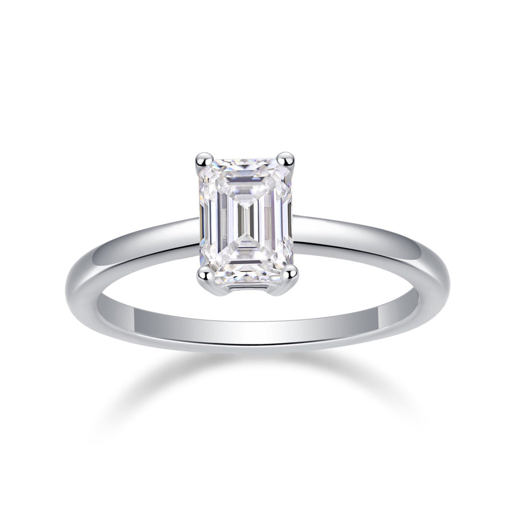 Composure Emerald-Cut Moissanite Solitaire Ring in Sterling Silver