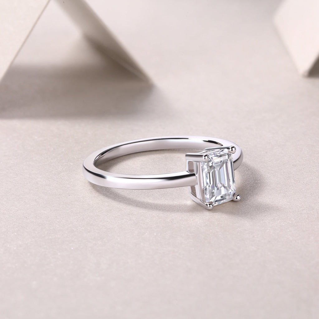Composure Emerald-Cut Moissanite Solitaire Ring in Sterling Silver