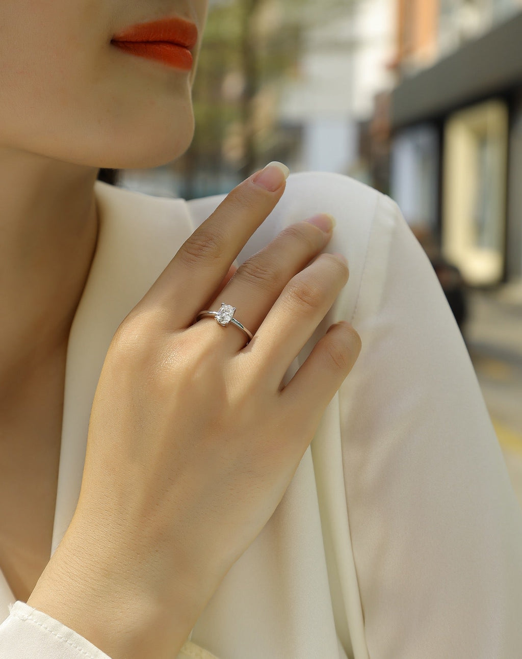 Constant Oval-Cut Moissanite Solitaire Ring in Sterling Silver