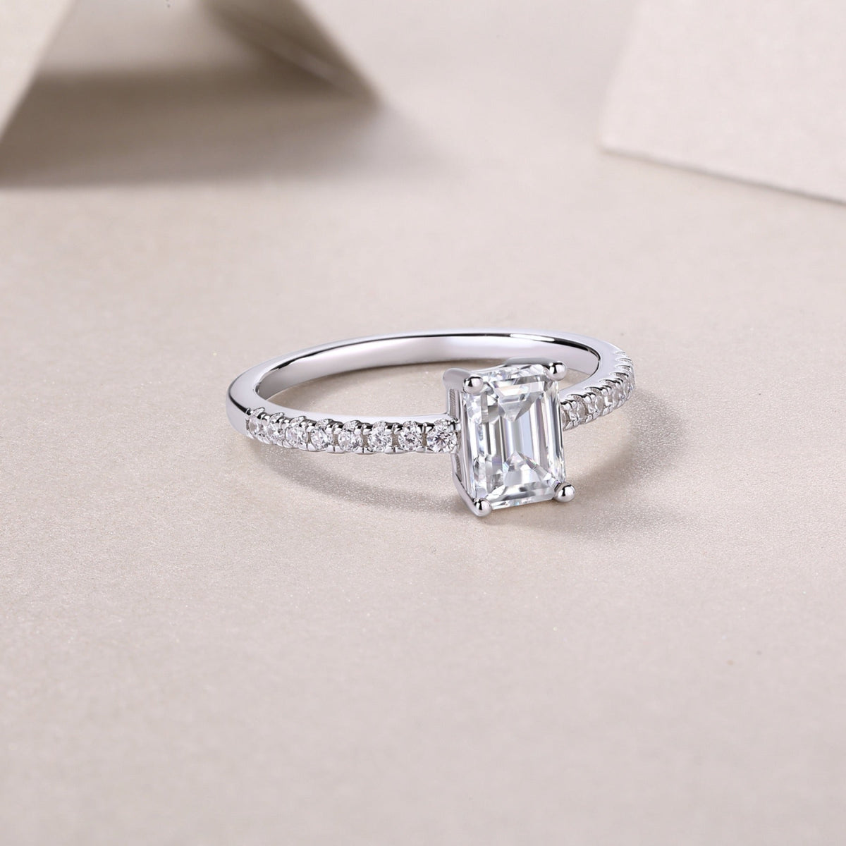 Serendipity Emerald-Cut Moissanite Solitaire Ring in Sterling Silver