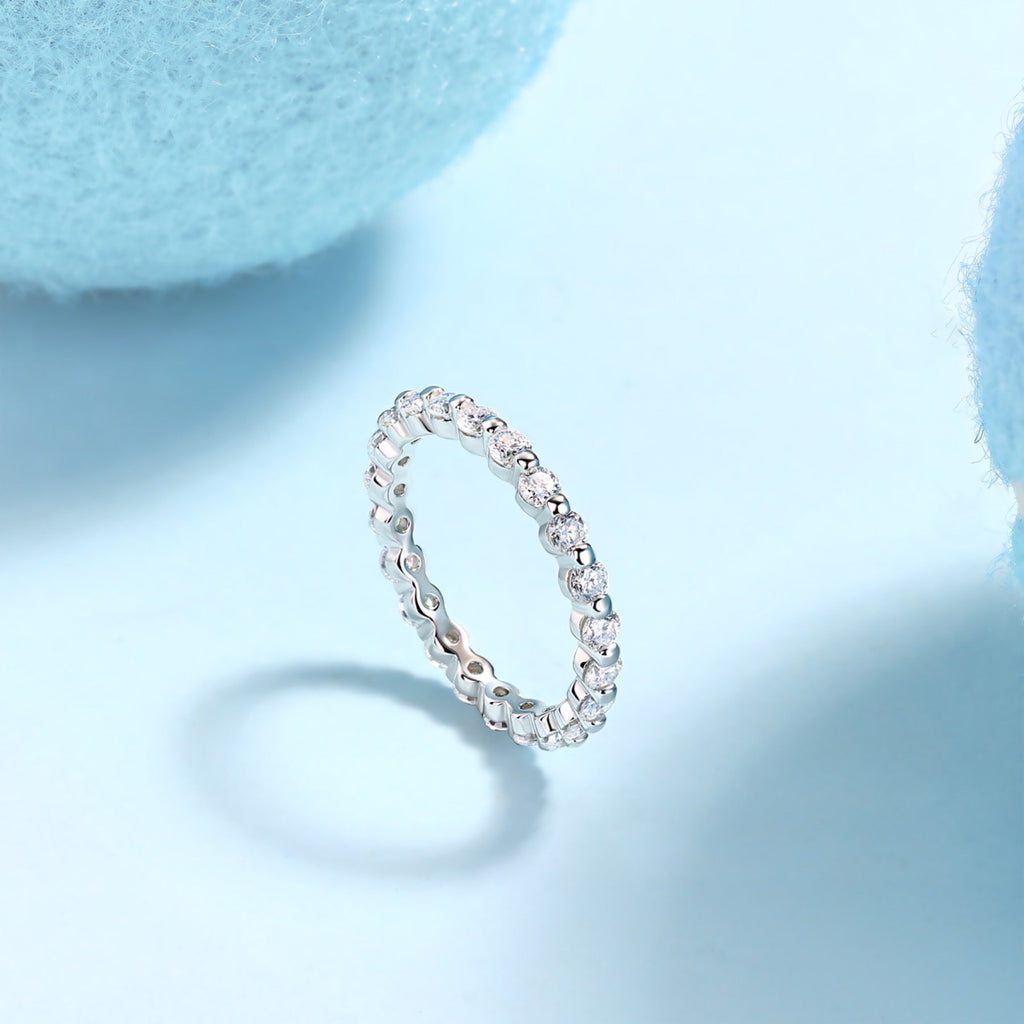 Freeze Moissanite Eternity Band Ring in Sterling Silver