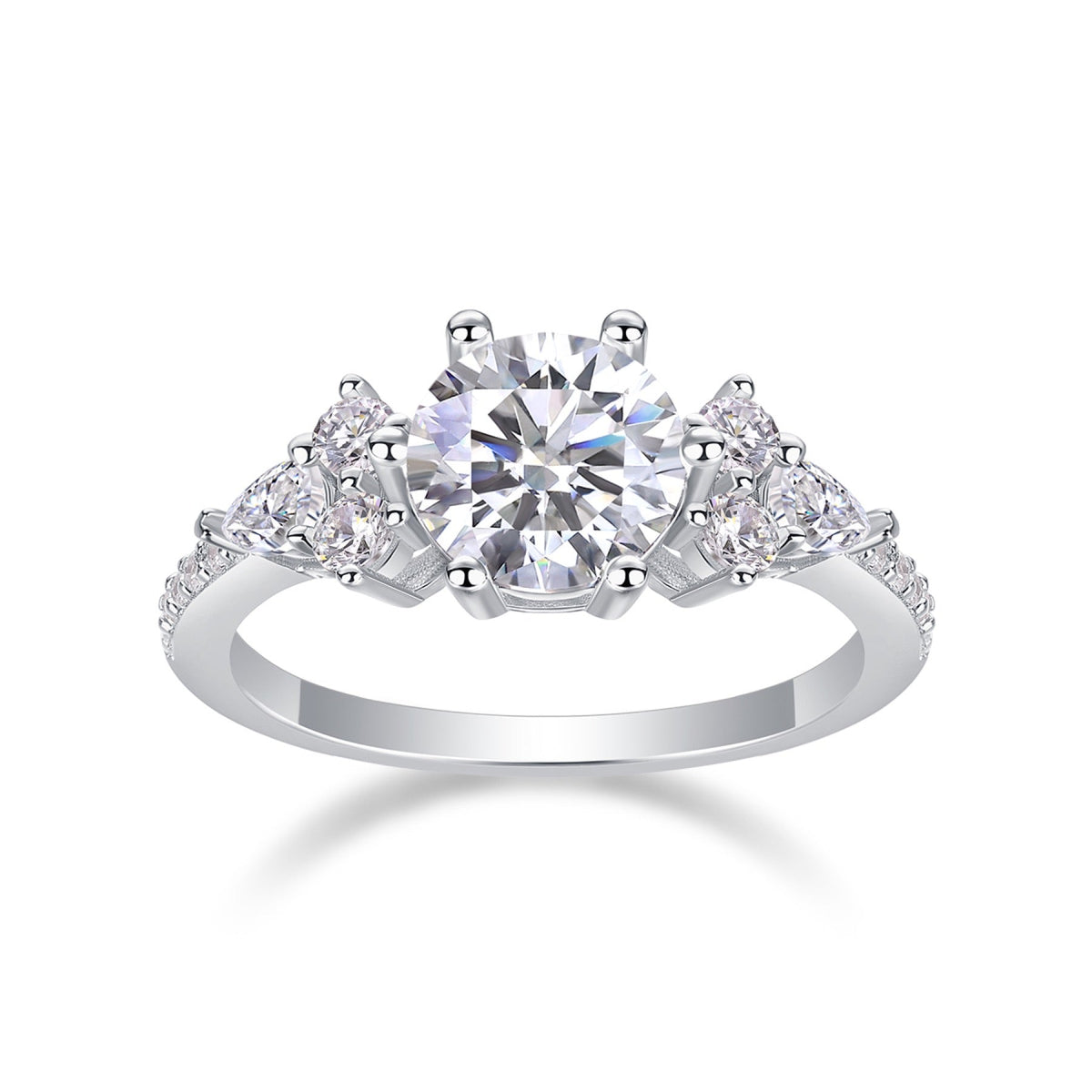 Perfetto 2 Carat Moissanite Three-Stone Ring in Sterling Silver