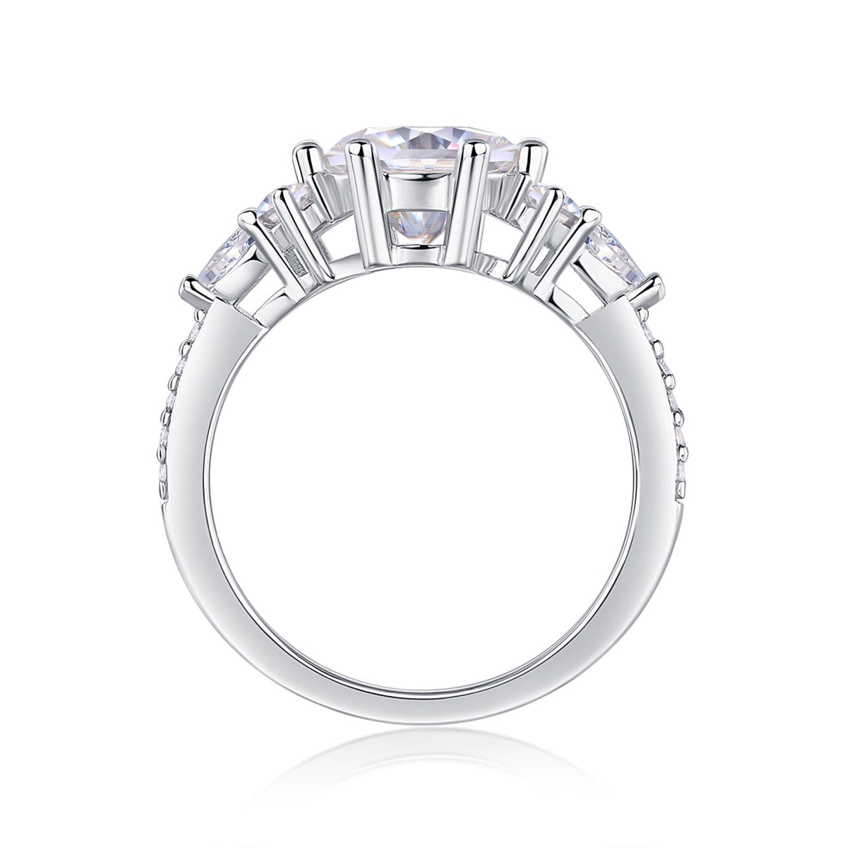 Perfetto 2 Carat Moissanite Three-Stone Ring in Sterling Silver