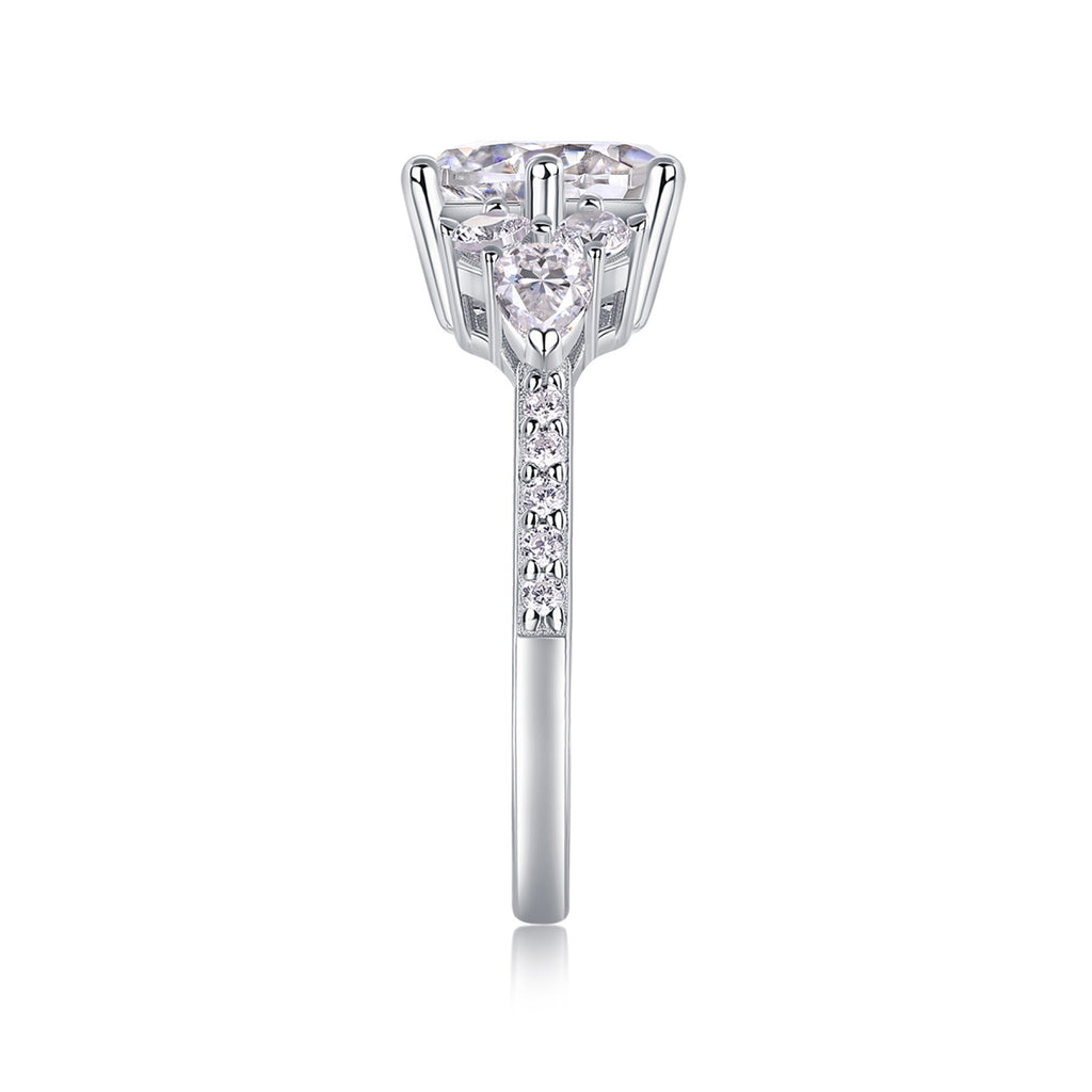 Perfetto 2 Carat Moissanite Three-Stone Ring in Sterling Silver