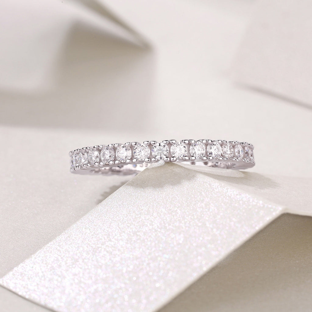 Pirouette Moissanite Eternity Band Ring in Sterling Silver