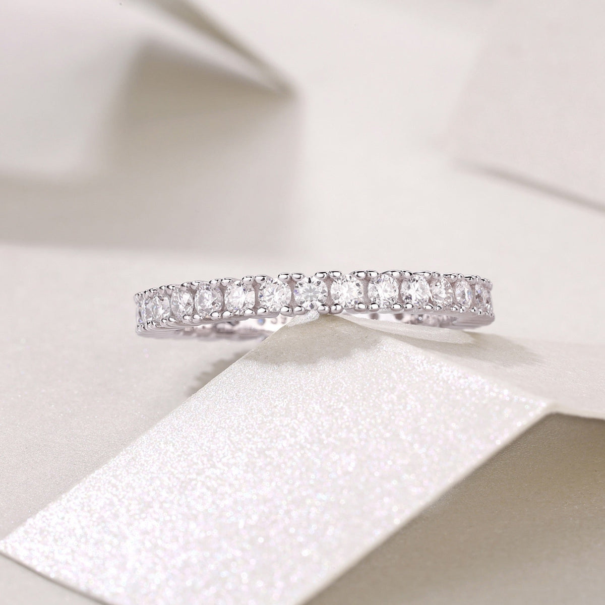 Pirouette Moissanite Eternity Band Ring in Sterling Silver