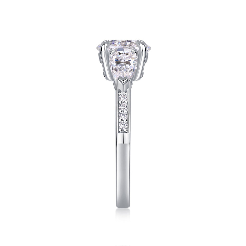 Onward 2 Carat Moissanite Three-Stone Ring in Sterling Silver