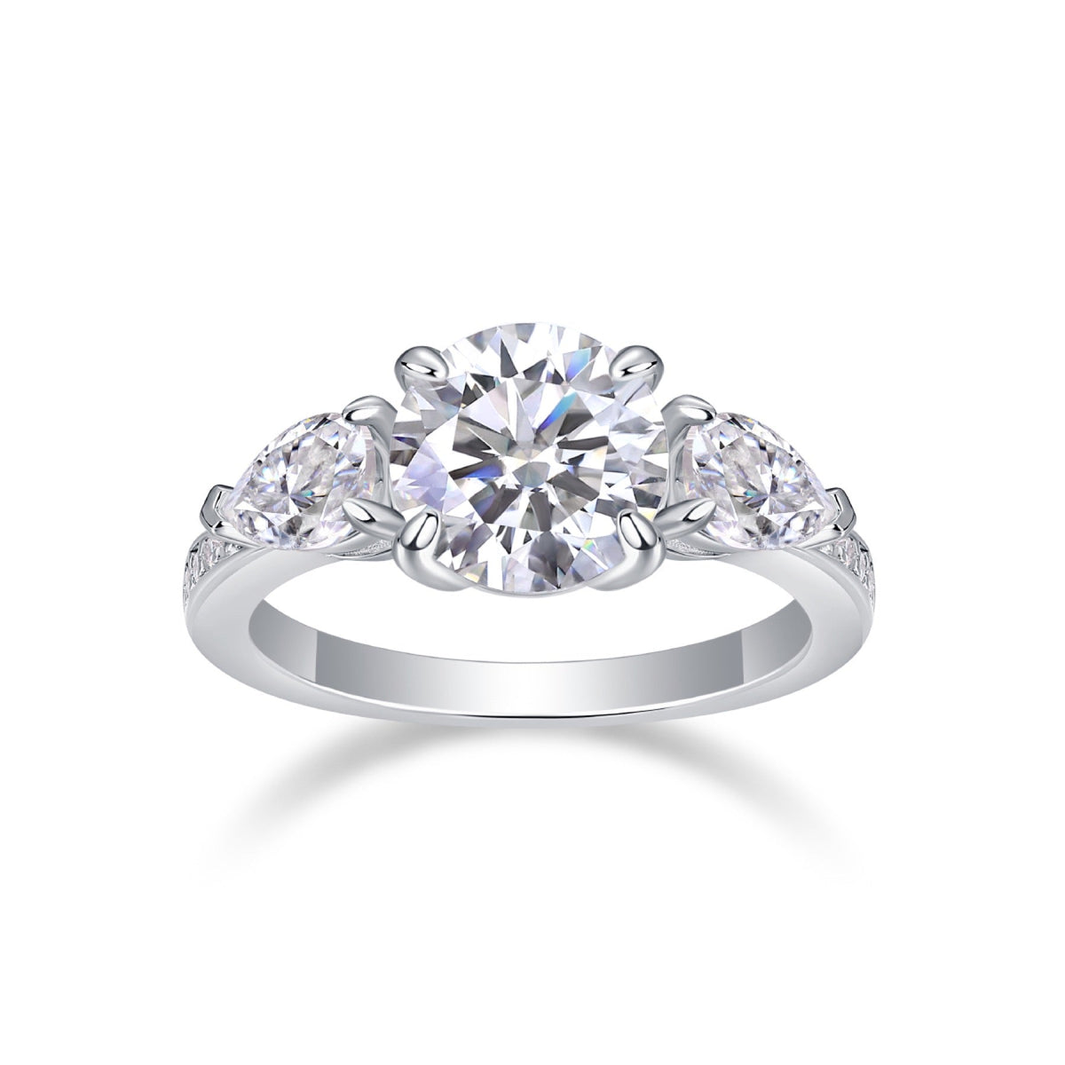 Onward 2 Carat Moissanite Three-Stone Ring in Sterling Silver