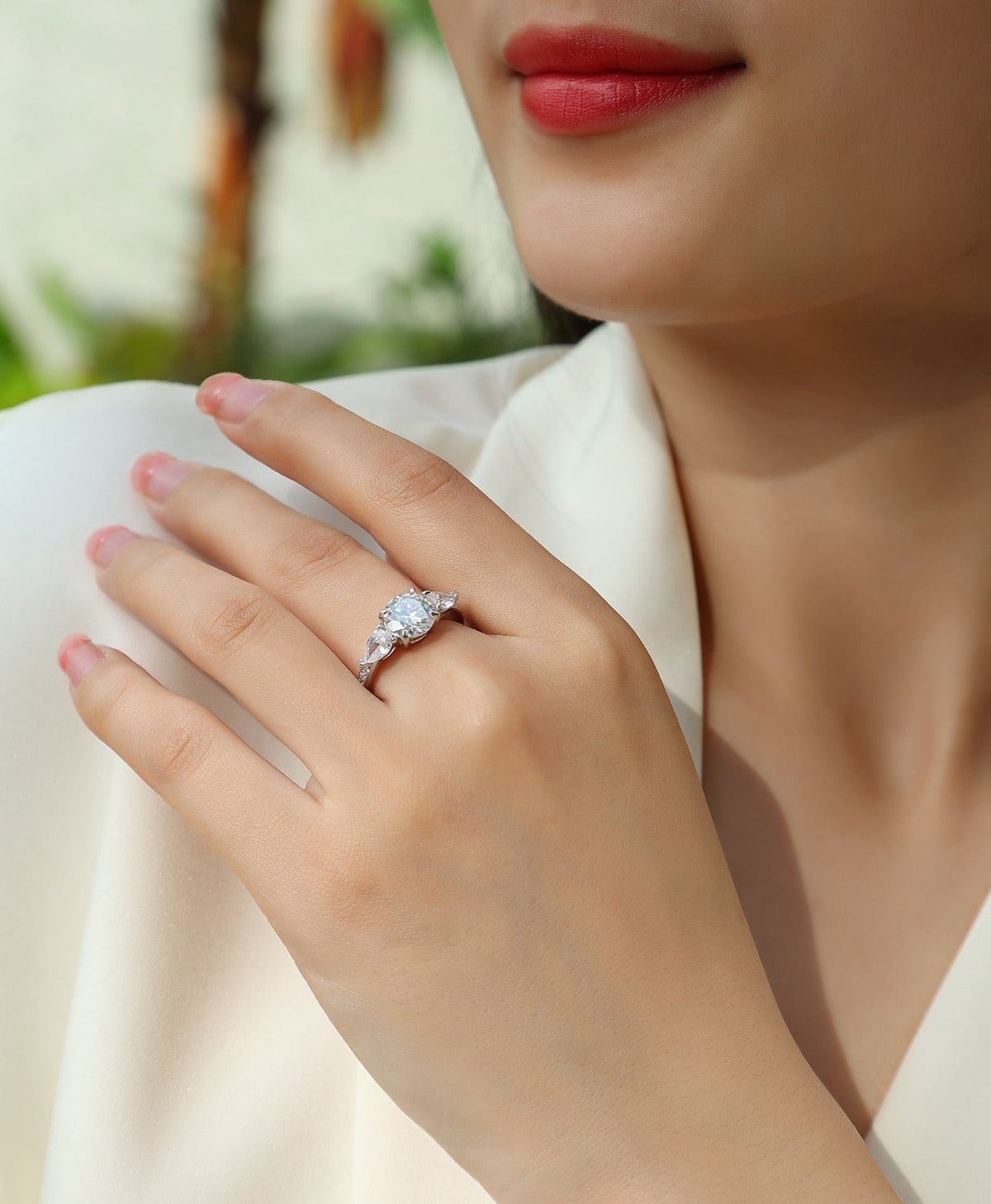 Onward 2 Carat Moissanite Three-Stone Ring in Sterling Silver
