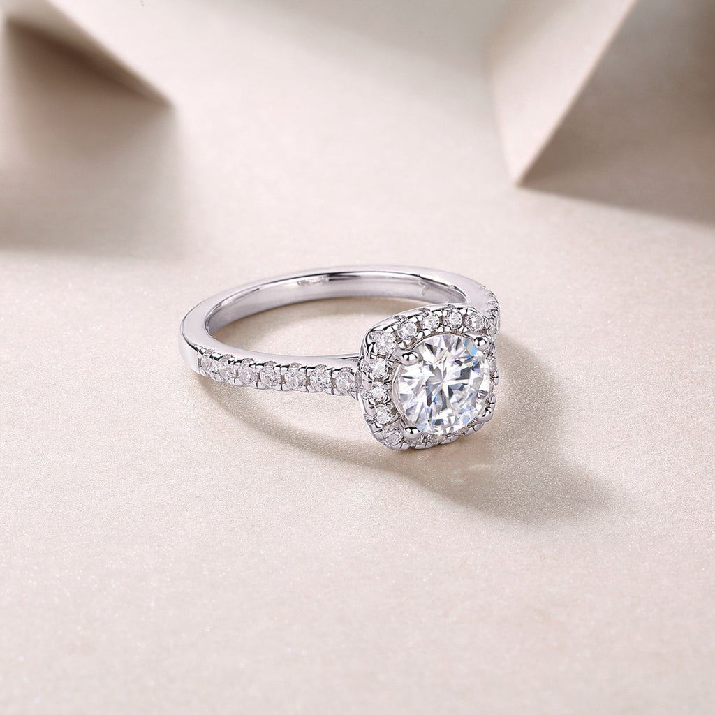 Vicino Moissanite Halo Ring in Sterling Silver