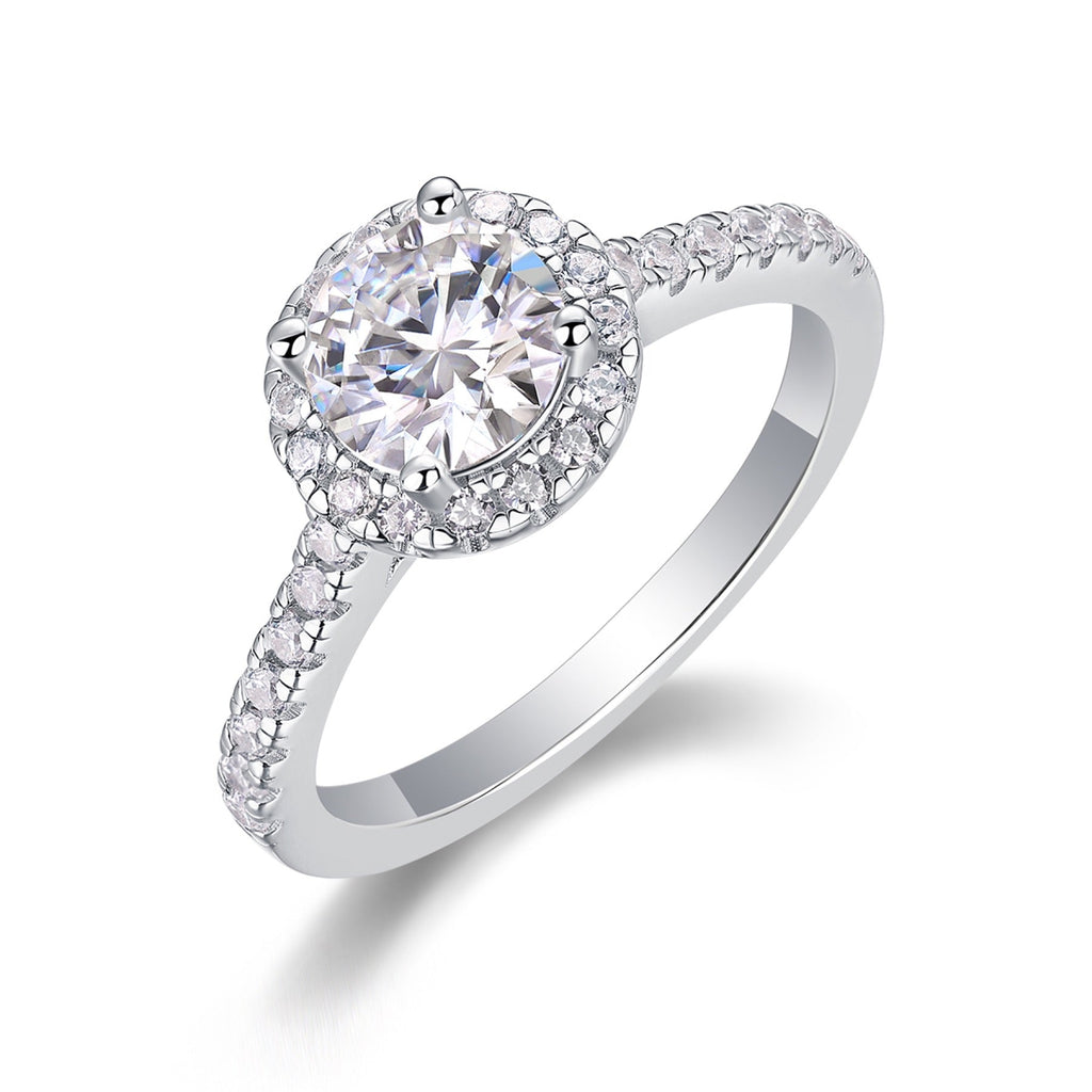 Embrace Moissanite Halo Ring in Sterling Silver