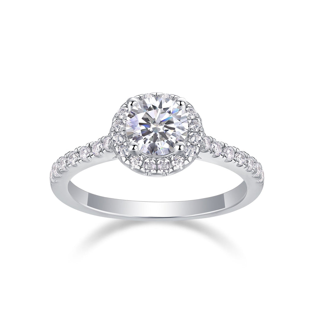Embrace Moissanite Halo Ring in Sterling Silver