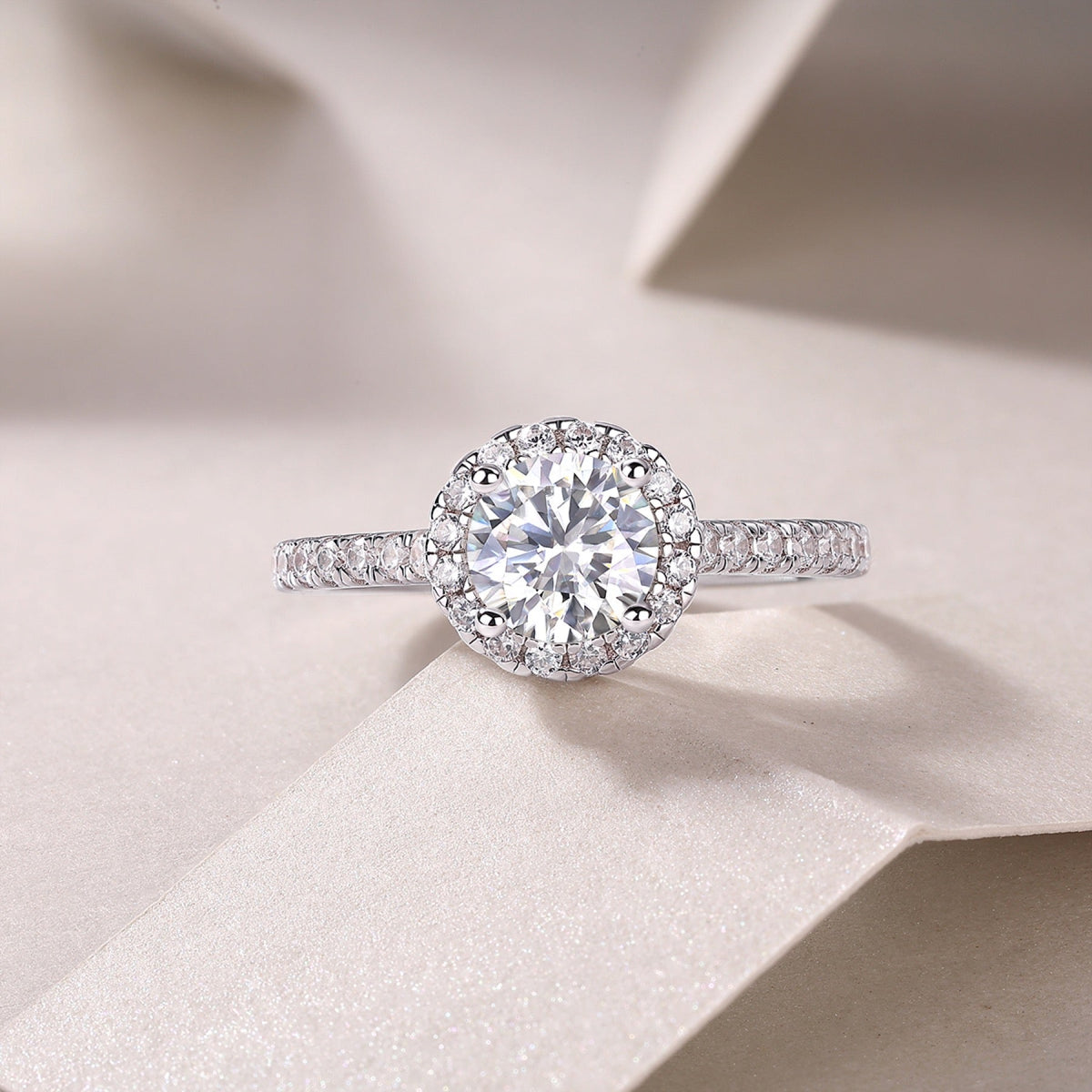 Embrace Moissanite Halo Ring in Sterling Silver