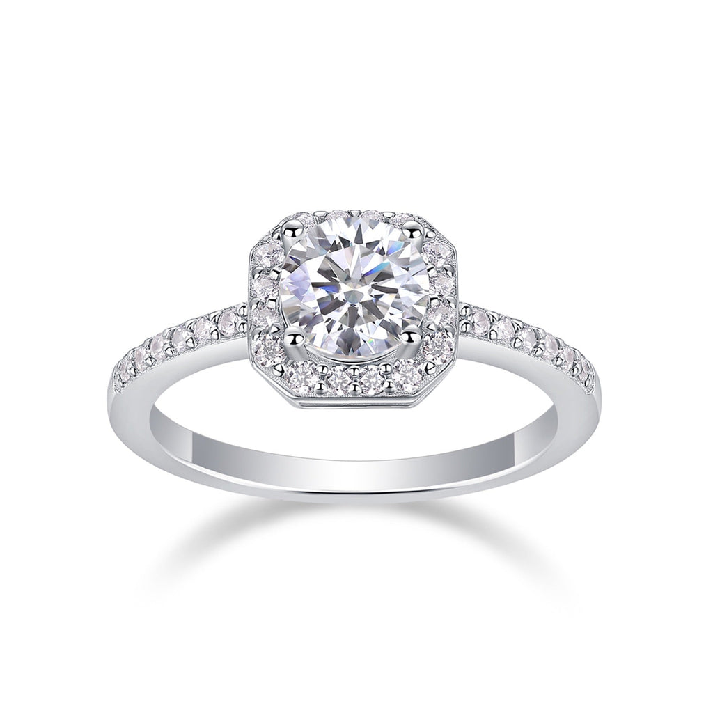 Wondrous Moissanite Halo Ring in Sterling Silver