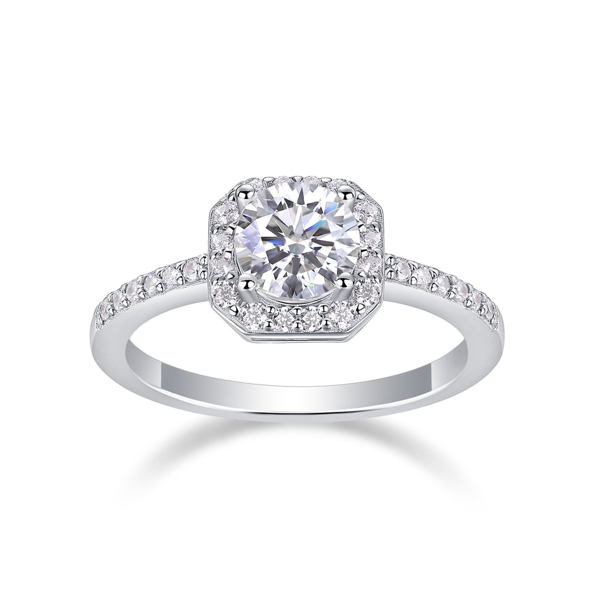 Wondrous Moissanite Halo Ring in Sterling Silver