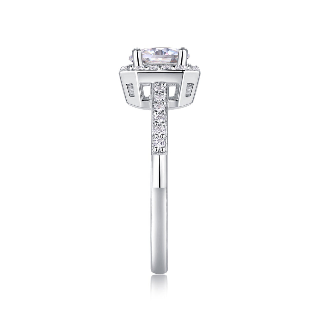 Wondrous Moissanite Halo Ring in Sterling Silver