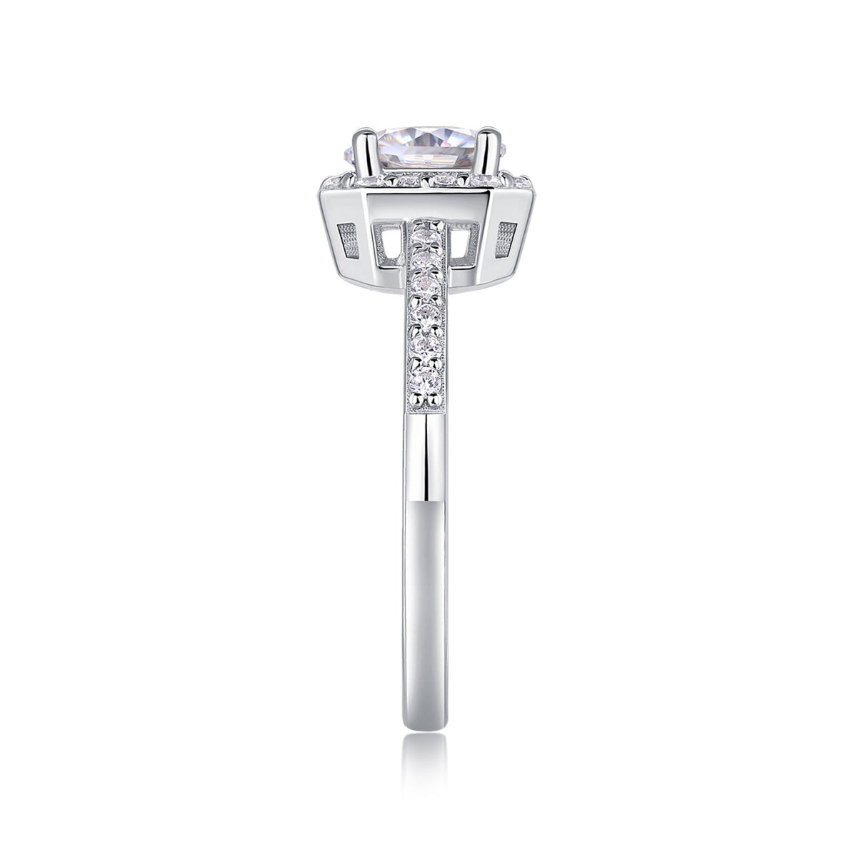 Wondrous Moissanite Halo Ring in Sterling Silver