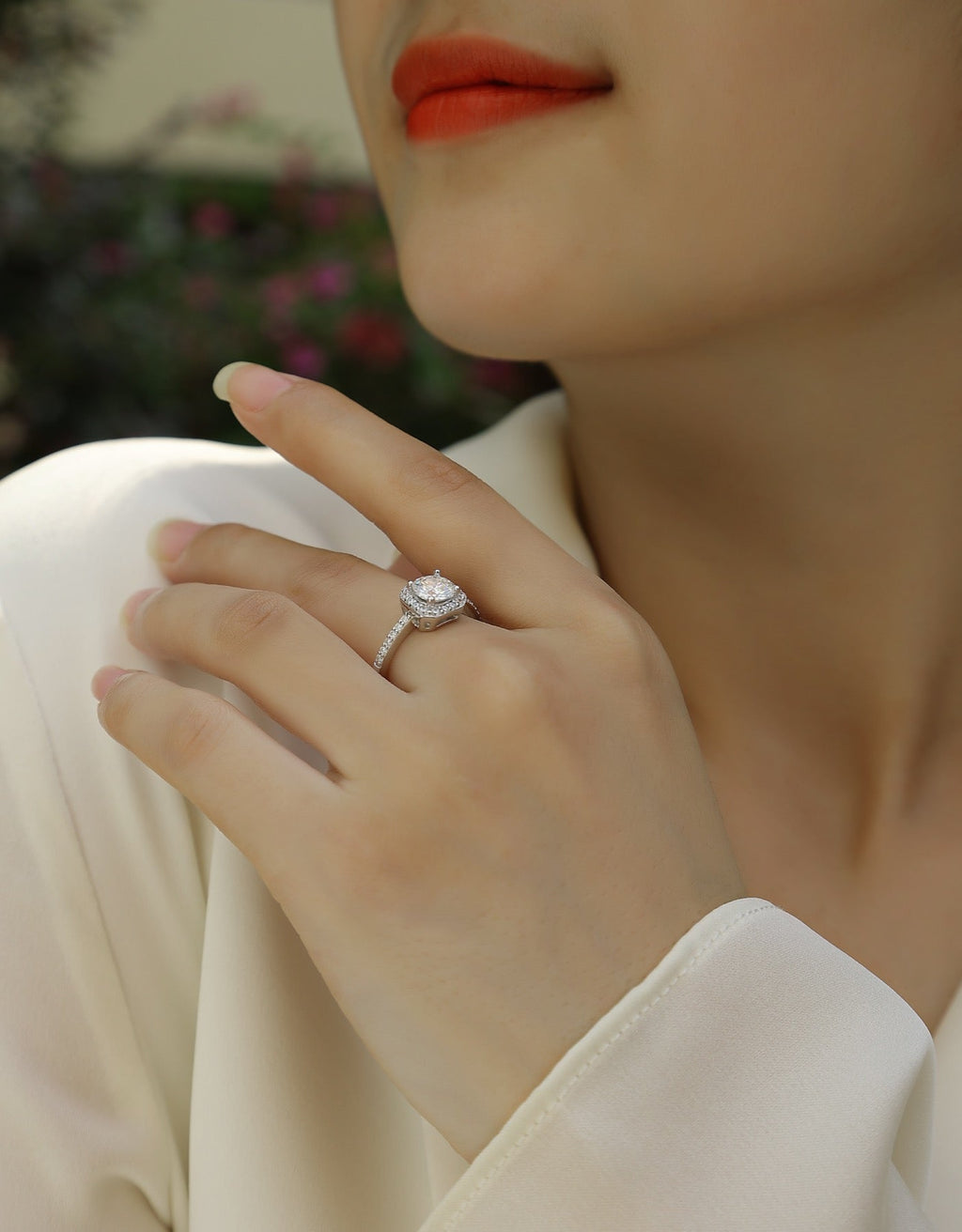 Wondrous Moissanite Halo Ring in Sterling Silver