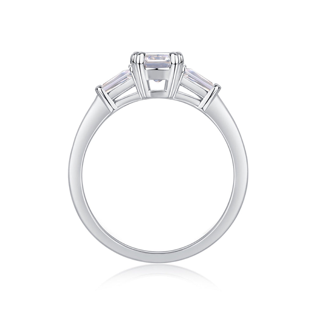 Pledge Emerald-Cut Moissanite Three-Stone Ring in Sterling Silver