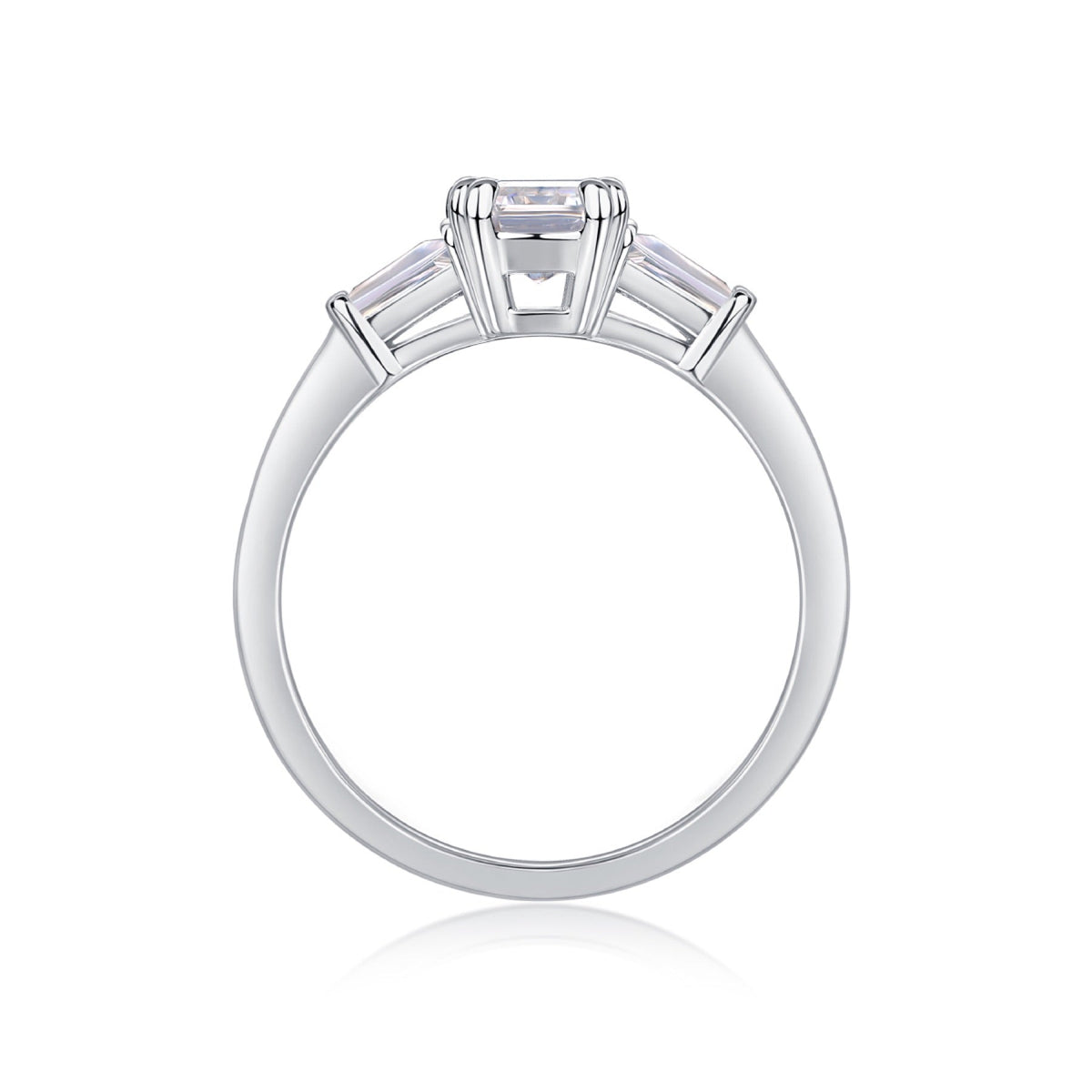 Pledge Emerald-Cut Moissanite Three-Stone Ring in Sterling Silver