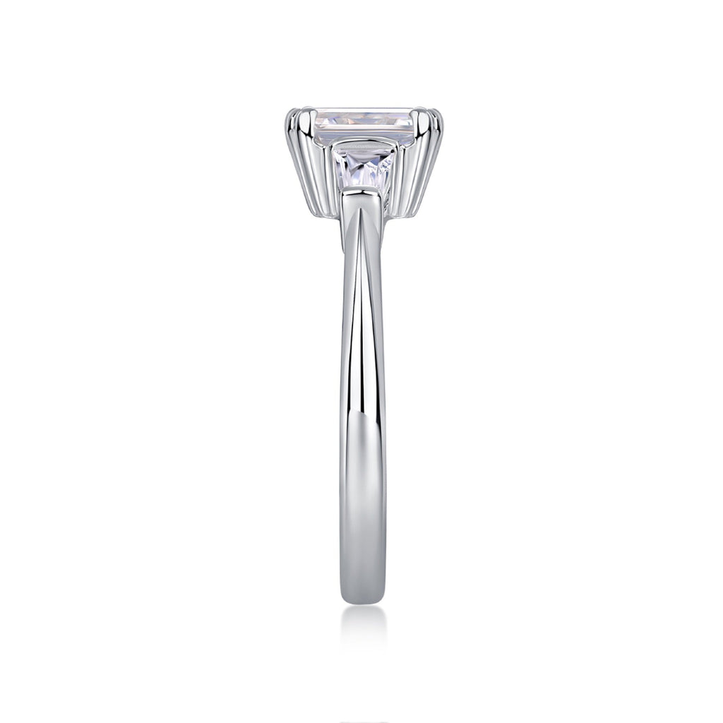 Pledge Emerald-Cut Moissanite Three-Stone Ring in Sterling Silver