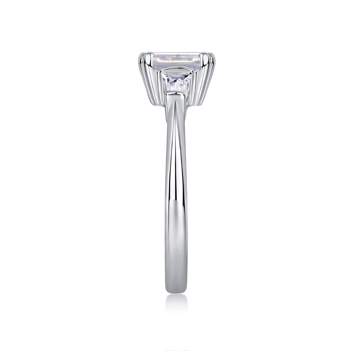 Pledge Emerald-Cut Moissanite Three-Stone Ring in Sterling Silver