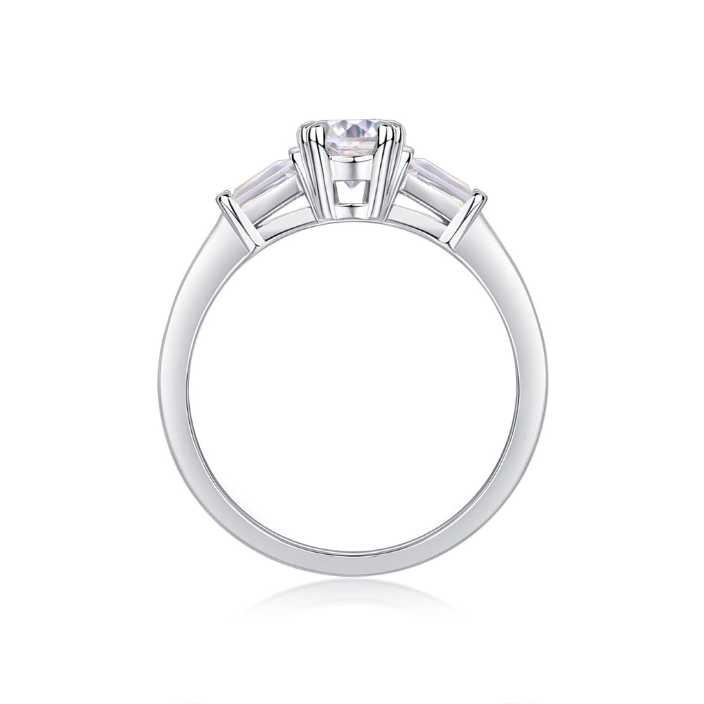 Descend Oval-Cut Moissanite Three-Stone Ring in Sterling Silver