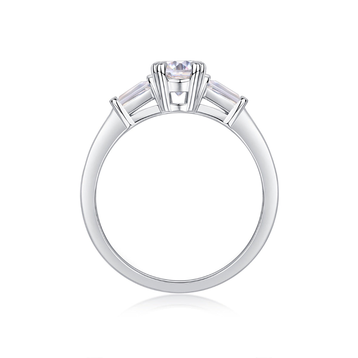 Descend Oval-Cut Moissanite Three-Stone Ring in Sterling Silver