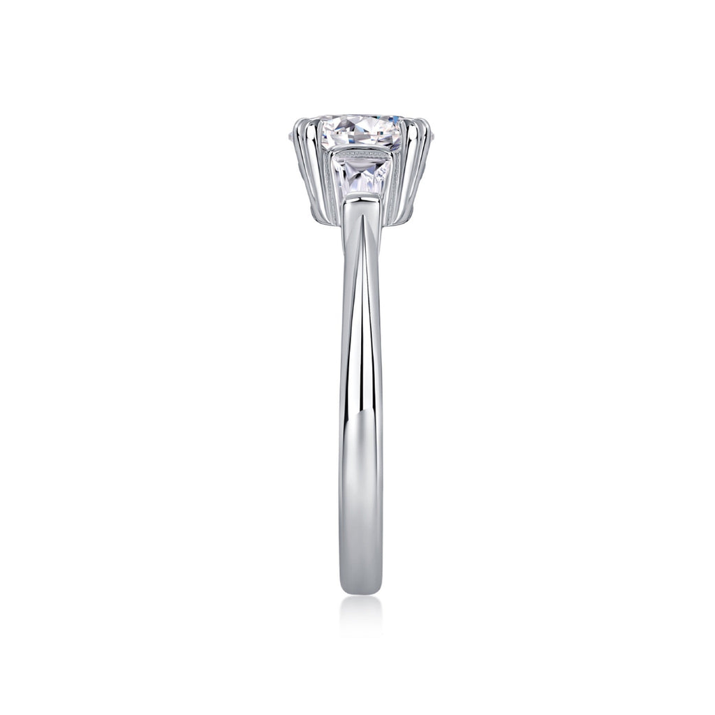 Descend Oval-Cut Moissanite Three-Stone Ring in Sterling Silver
