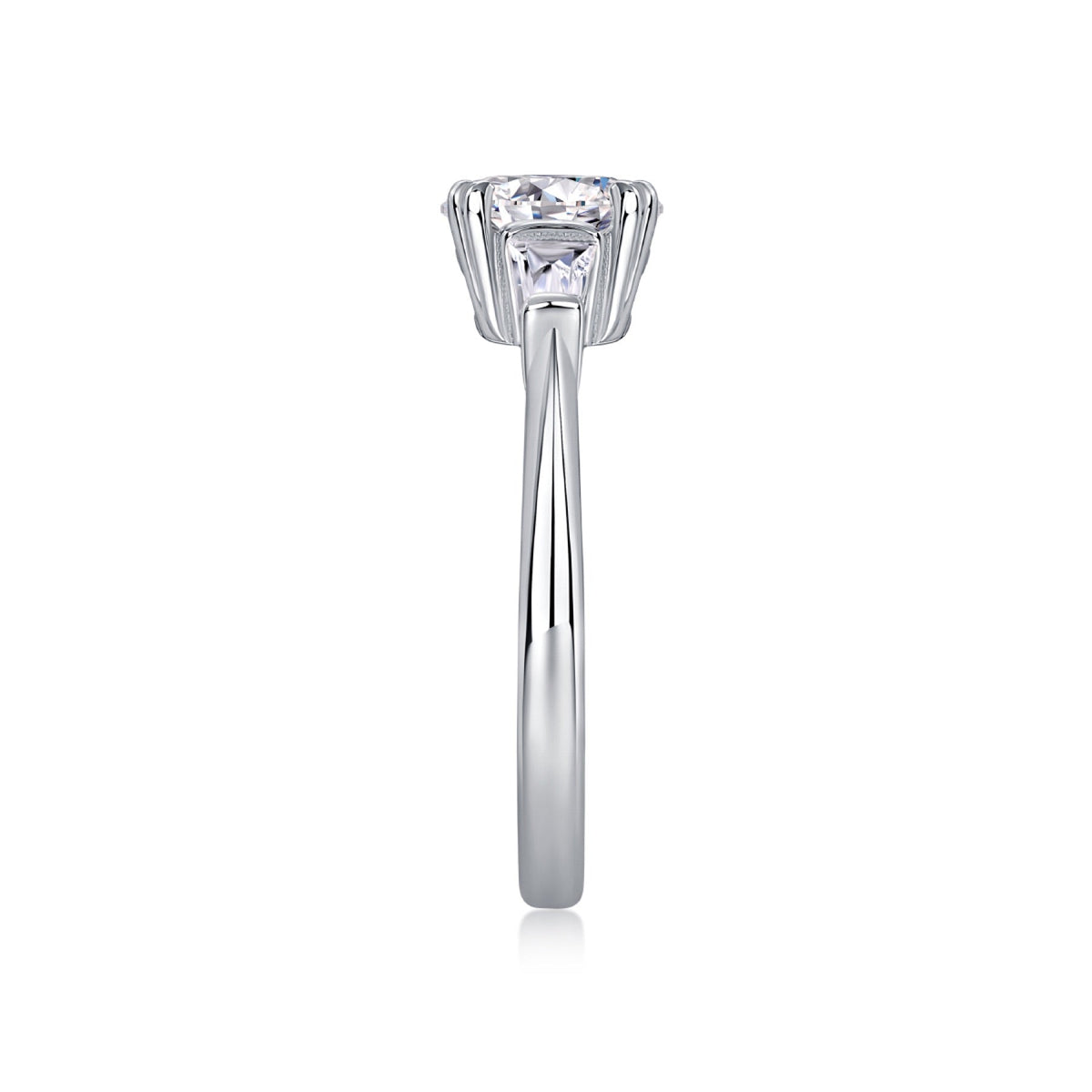 Descend Oval-Cut Moissanite Three-Stone Ring in Sterling Silver