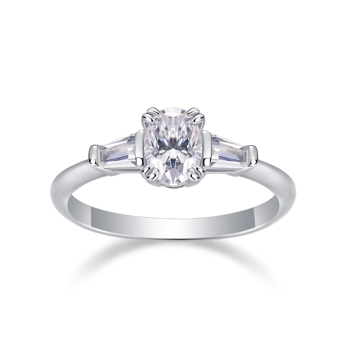 Descend Oval-Cut Moissanite Three-Stone Ring in Sterling Silver